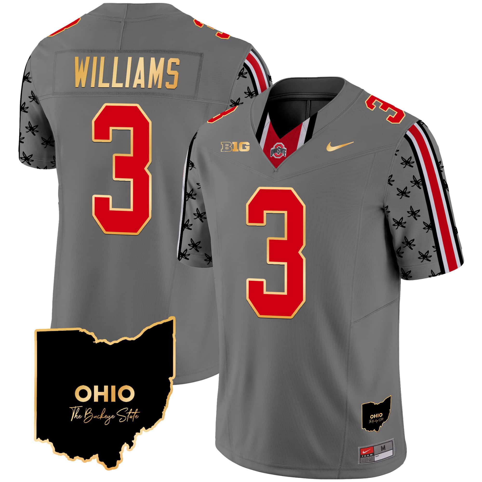Men Ohio State Buckeyes #3 Williams Grey 2024 Nike Home Patch Gold Trim Vapor Limited NCAA Jersey->indianapolis colts->NFL Jersey